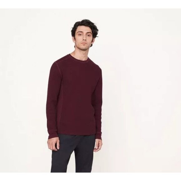 Vince Mens Pima Cotton Thermal Waffle Knit Long Sleeve Shirt Burgundy Small NEW - Picture 1 of 7